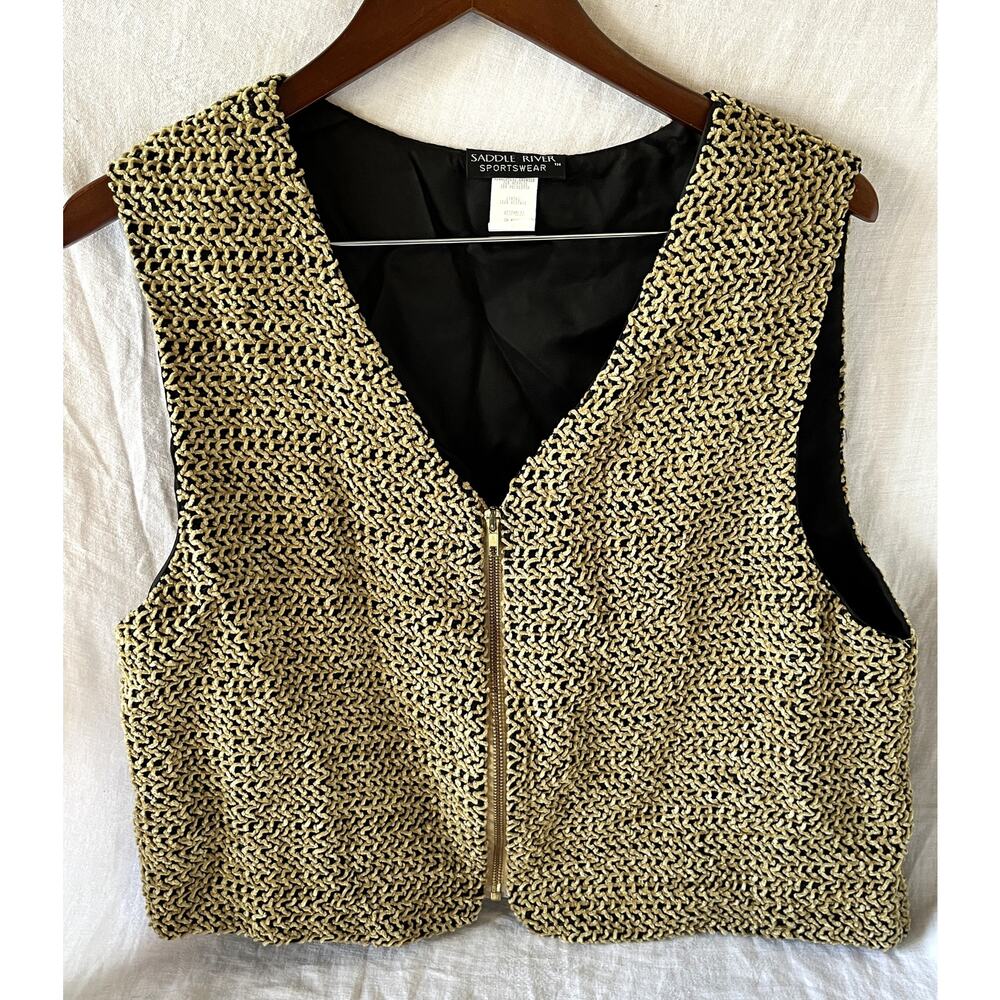Vintage Saddle River Sportswear Textured Knit Zip Up Vest